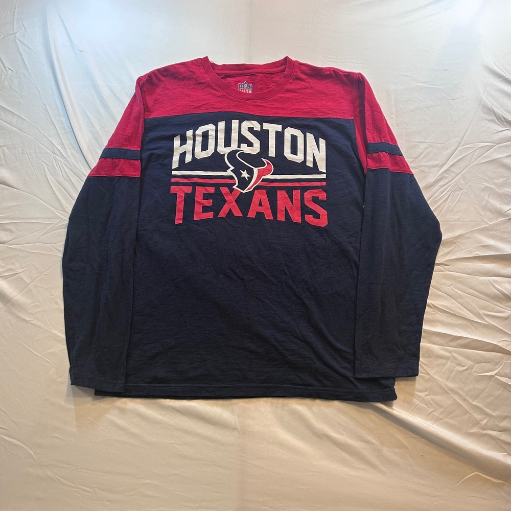 NFL Houston Texans Mens 2XL Long Sleeve Colorblock Graphic T-Shirt Navy Red